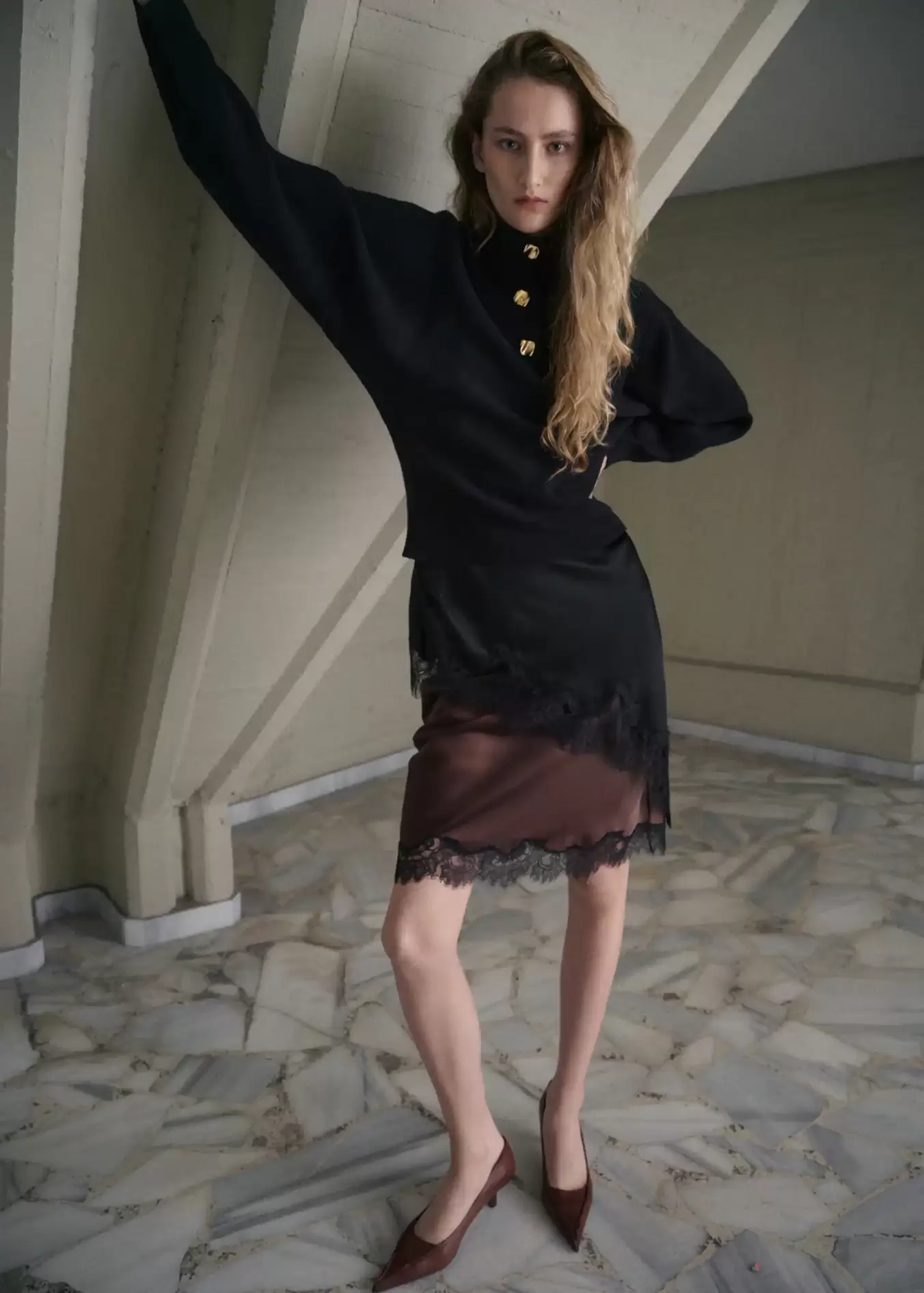 Turtleneck sweater with jewel buttons