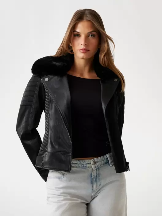 Faux-leather biker jacket