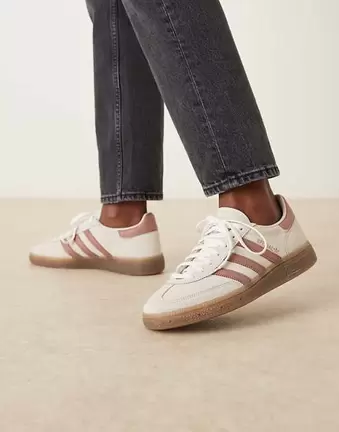 Adidas Originals Handball Spezial trainers in grey and pink with gum sole