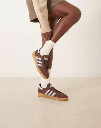 Adidas Originals Handball Spezial trainers in brown and blue with gum sole