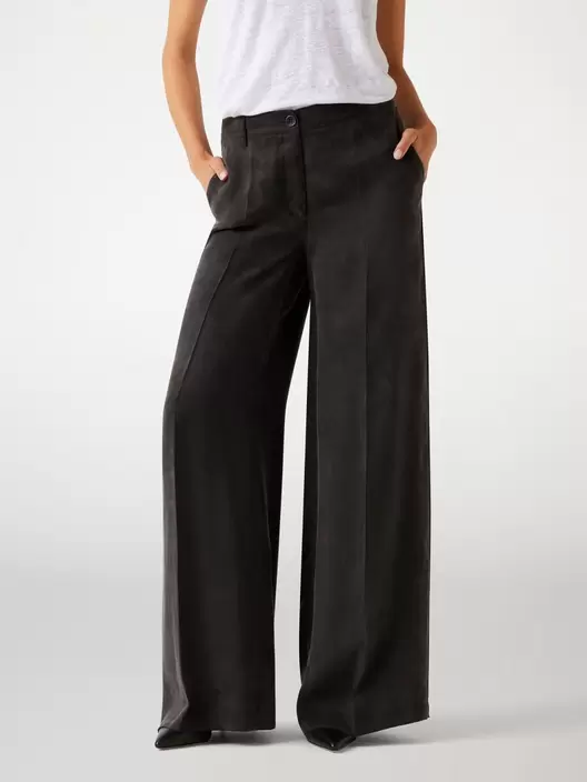 Twill wide leg pants