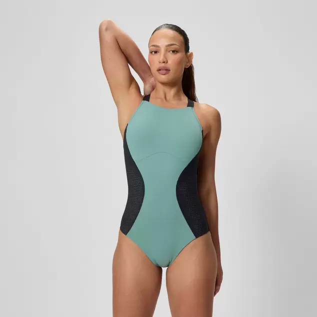 Women's Sculpture High Neck Contour Swimsuit Green/Black