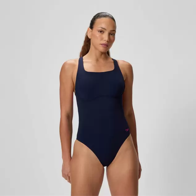 Women's Solid Flex Band Swimsuit Navy/Pink