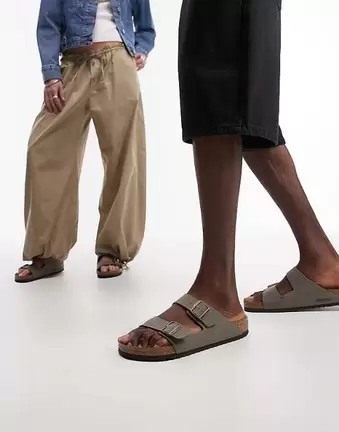 Birkenstock Unisex Arizona Birko-Flor sandal in stone