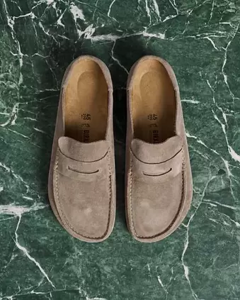 Birkenstock Unisex Naples wrapped loafer in taupe suede