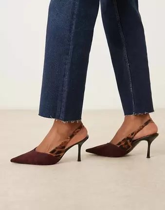 ASOS DESIGN Sabrina slingback stiletto heel shoes in burgundy and leopard