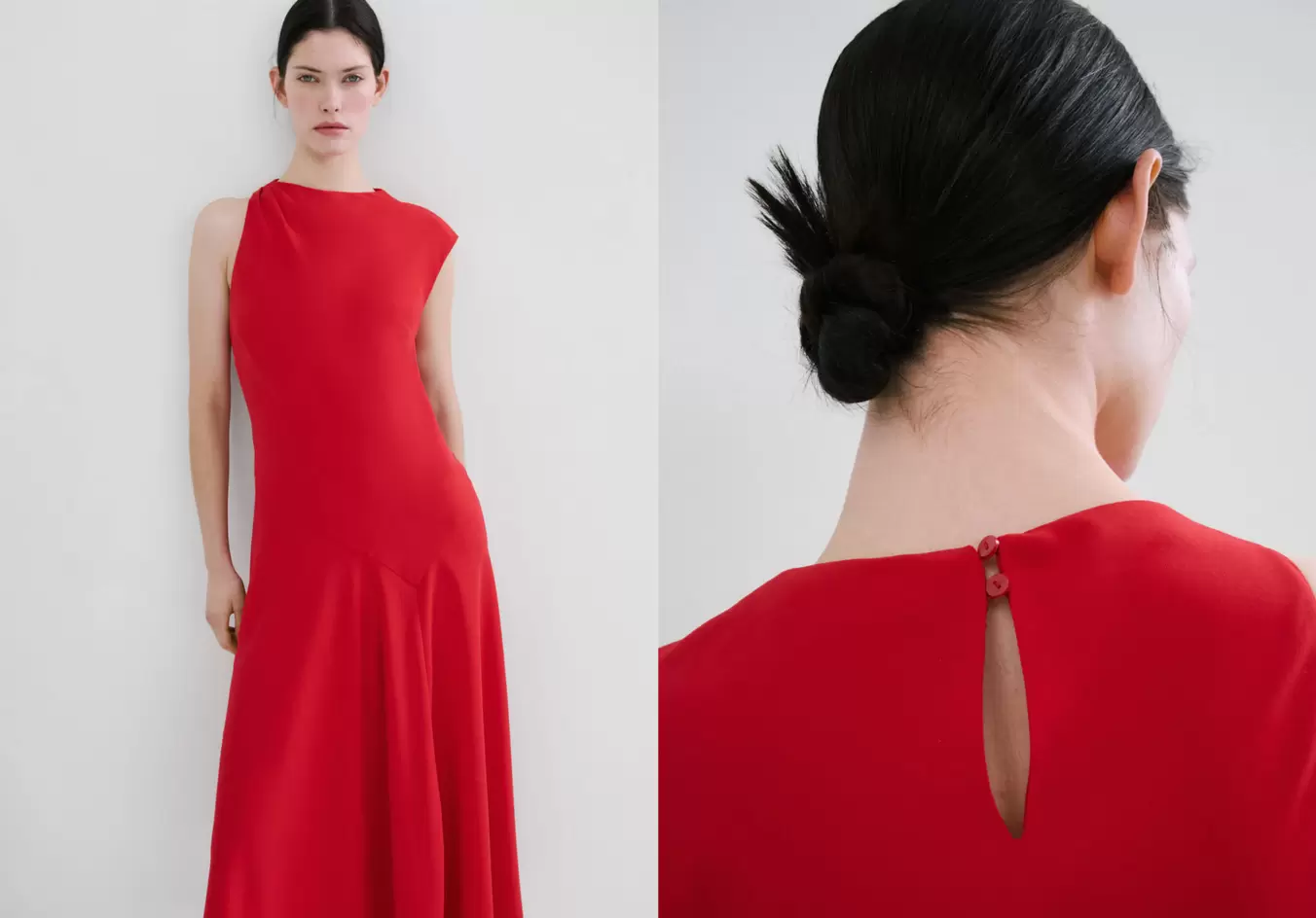 Asymmetric sleeve midi dress