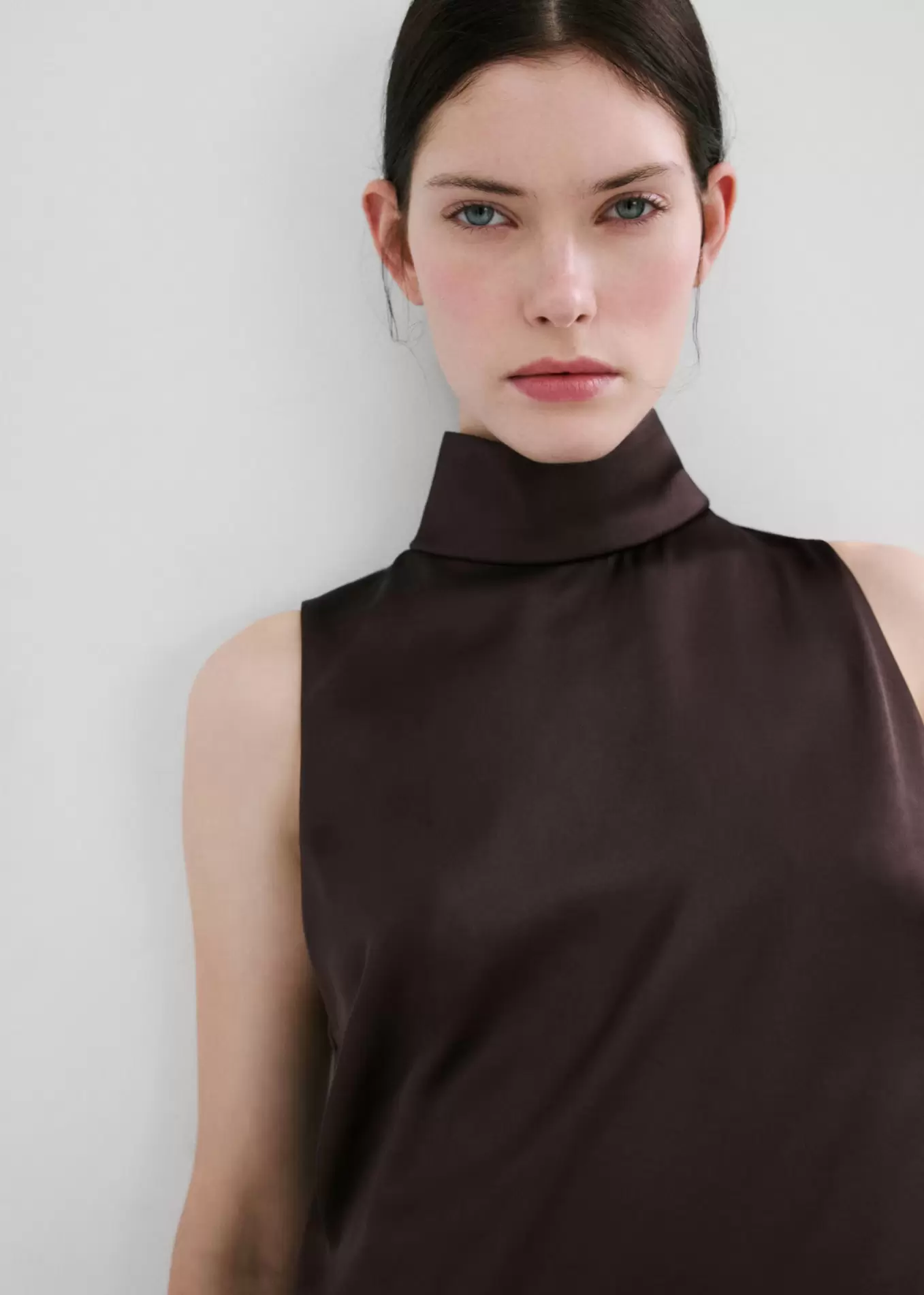 High collar satin blouse