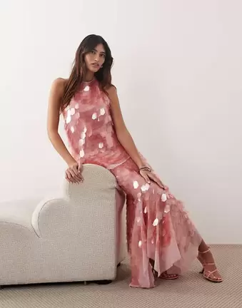 ARRANGE shard sequin square cut hem midi skirt co-ord in pink