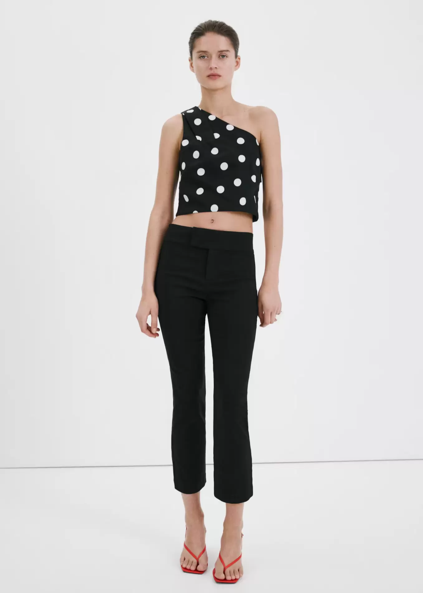 Asymmetric polka dot top
