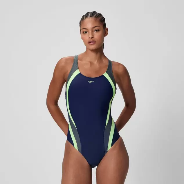 Women's Quantum Rib Splice Swimsuit Navy/Green