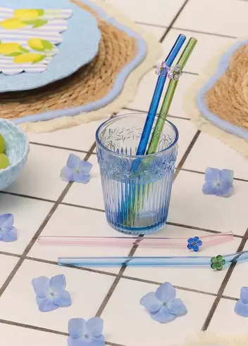 Glass straws with flowers - 4 pcs