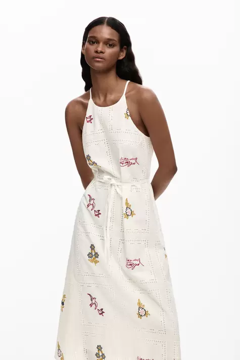 Embroidered halter dress