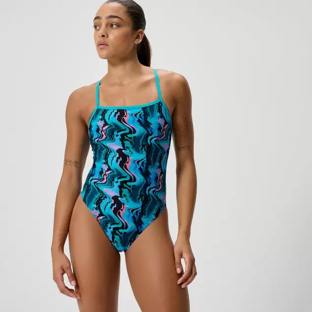 Women's Club Training Printed Web Back Swimsuit Blue/Black