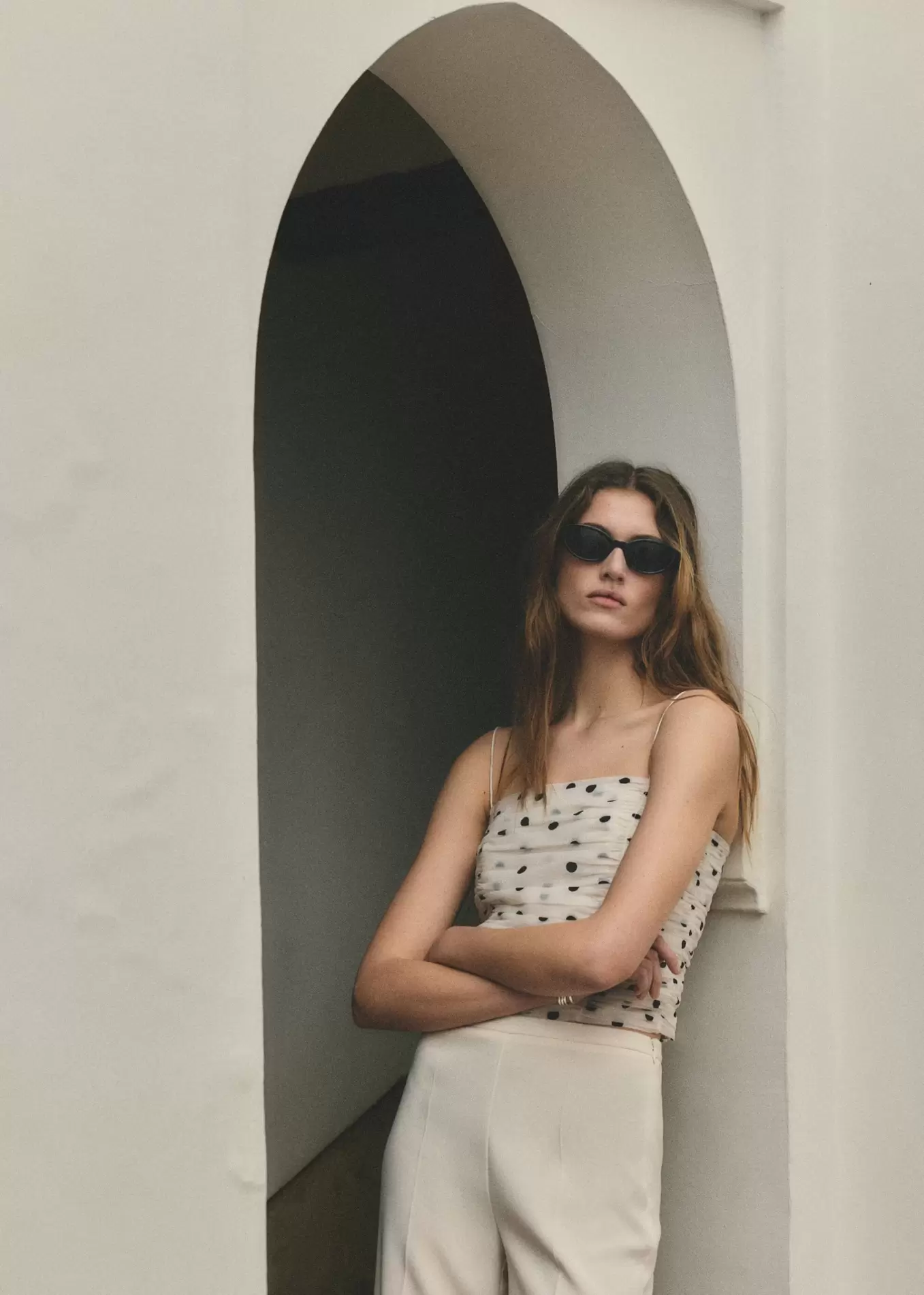 Polka dot ruched top