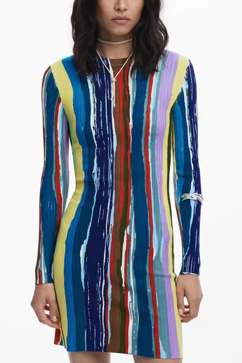 Ribbed dress with colored stripes