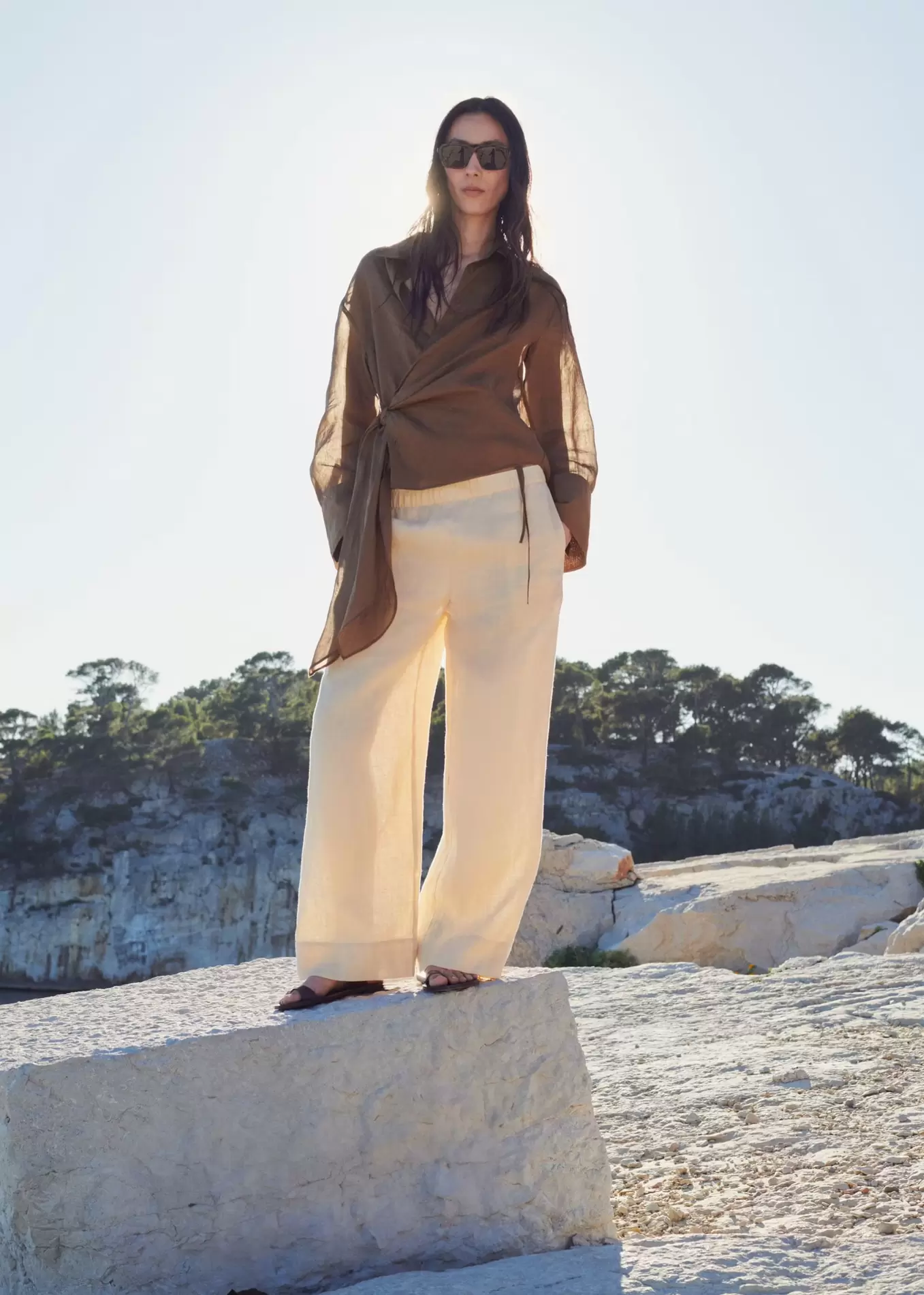 100% ramie blouse with tie