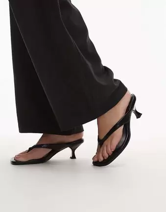 ASOS DESIGN Havana toe thong kitten heel sandals in black