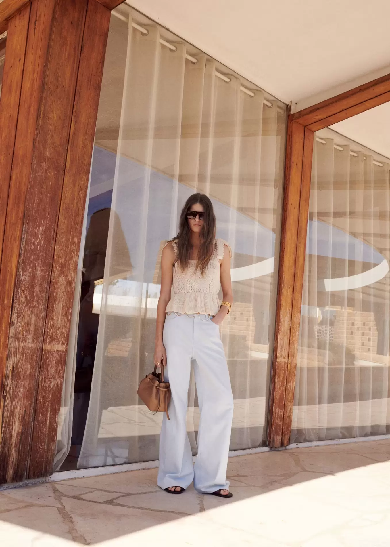 Openwork knitted top with bows