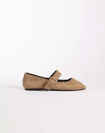 ASOS DESIGN Loden eyelet detail mary jane ballets in sand suedette