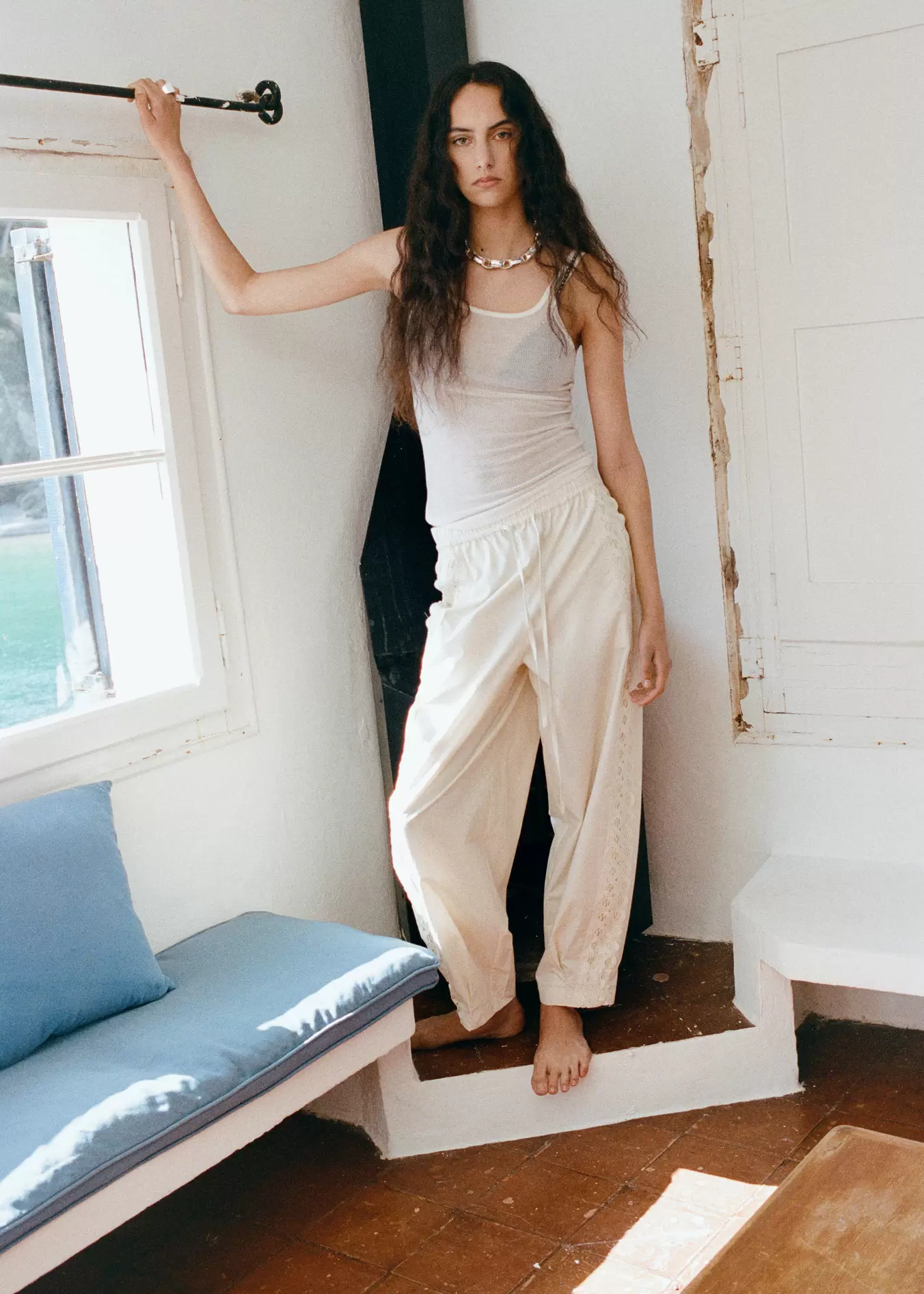 100% cotton trousers with embroidered stripe