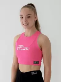 Lyhyt treenitoppi -kimallepainatuksella, Hot pink