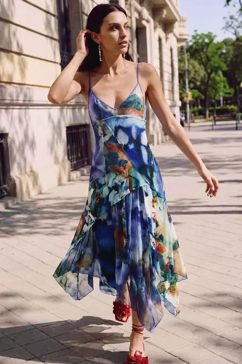 Asymmetric printed dress