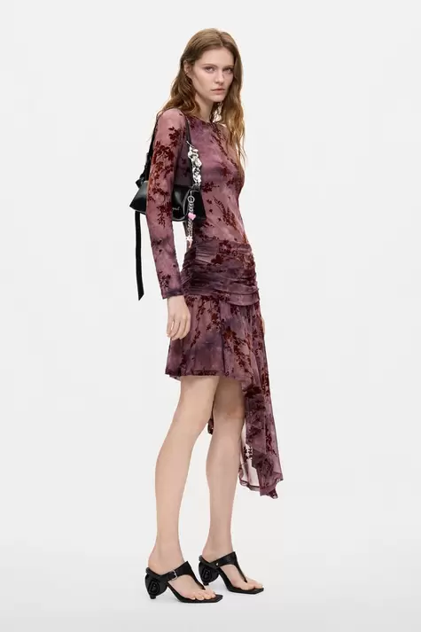 Asymmetric flocked dress