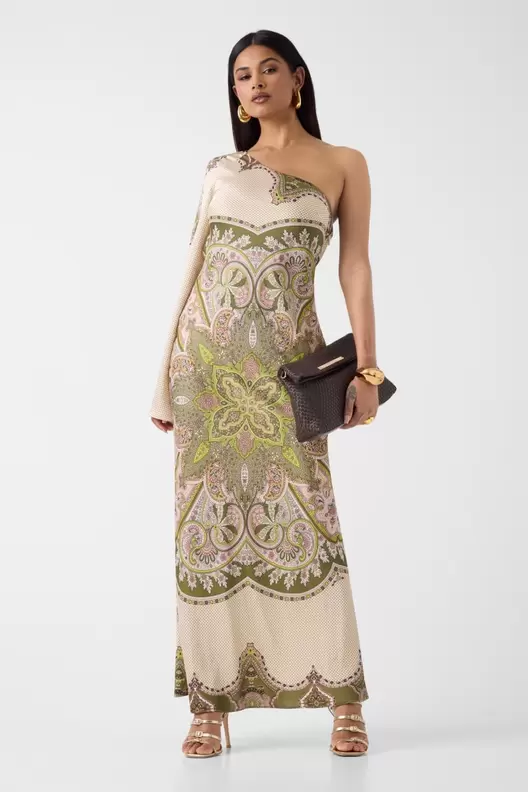 Marciano one-shoulder paisley dress