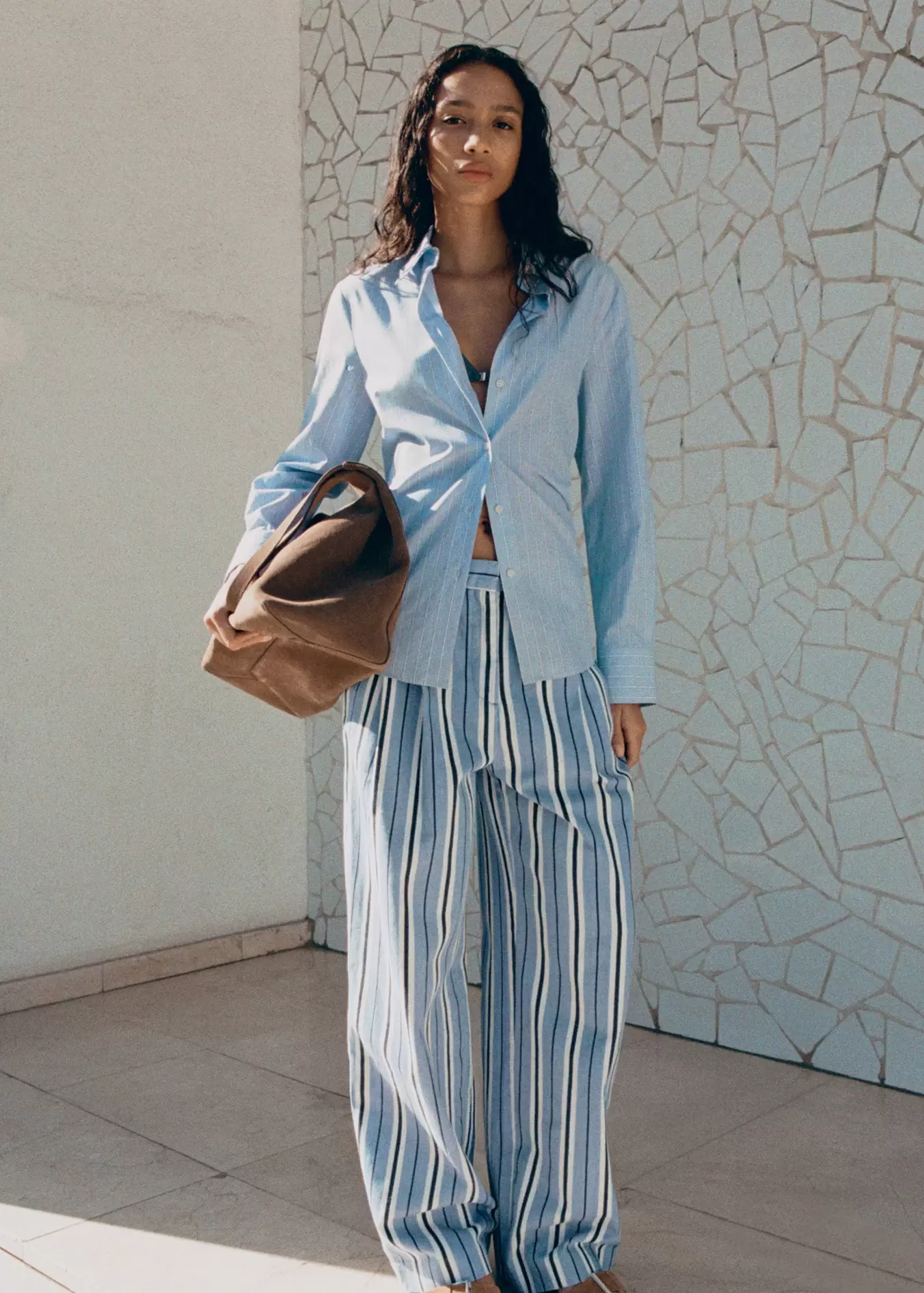 Wide leg striped jeans