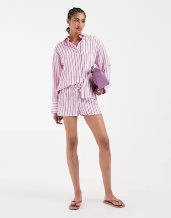 ASOS DESIGN micro runner shorts in pink stripe co ord