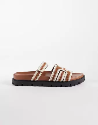 Simmi London Adelle chunky slider sandals in brown crochet