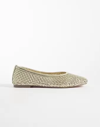 Simmi London Cassius Wide Fit woven ballet flats in gold