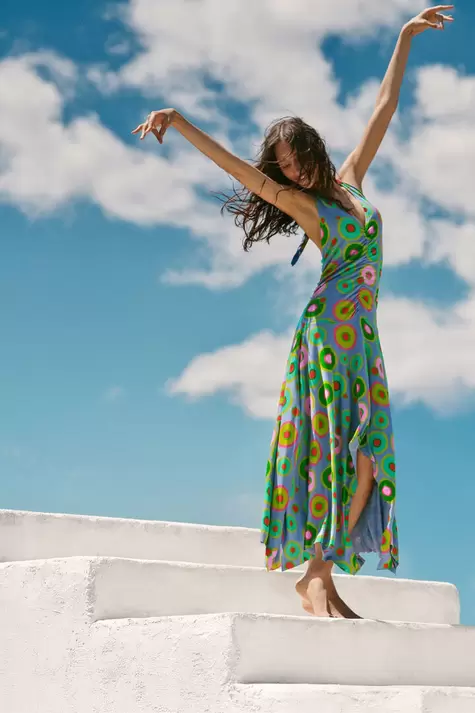 Vintage Printed Halter Dress