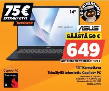 Asus - 14" Kannettava Tekoälyllä taotettu Copilot+ PC