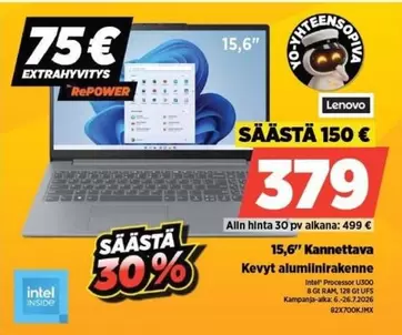 Intel - 15,6" Kannettava Kevyt alumiinirakenteinen