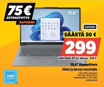 Intel - 15,6" Kannettava Ohut ja kevyt muotollu