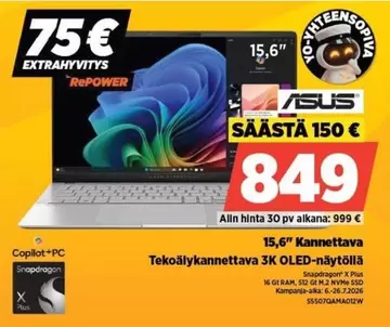 Asus - Kannettava Tekoälykannettava 3K OLED-näytöllä