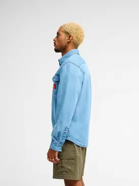 Bob Marley Uprising Men Blue Long Sleeve Denim Shirt