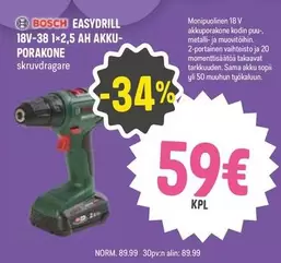 EASYDRILL 18V-38 1x2,5 AH AKKU-PORAKONE skruvdragare