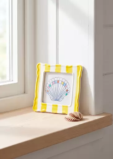 Ceramic yellow striped picture frame - 10x10 cm