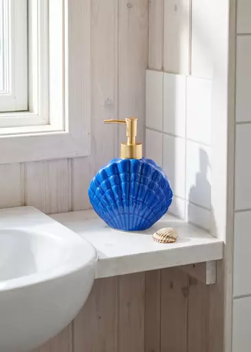 Blue ceramic seashell soap dispenser
