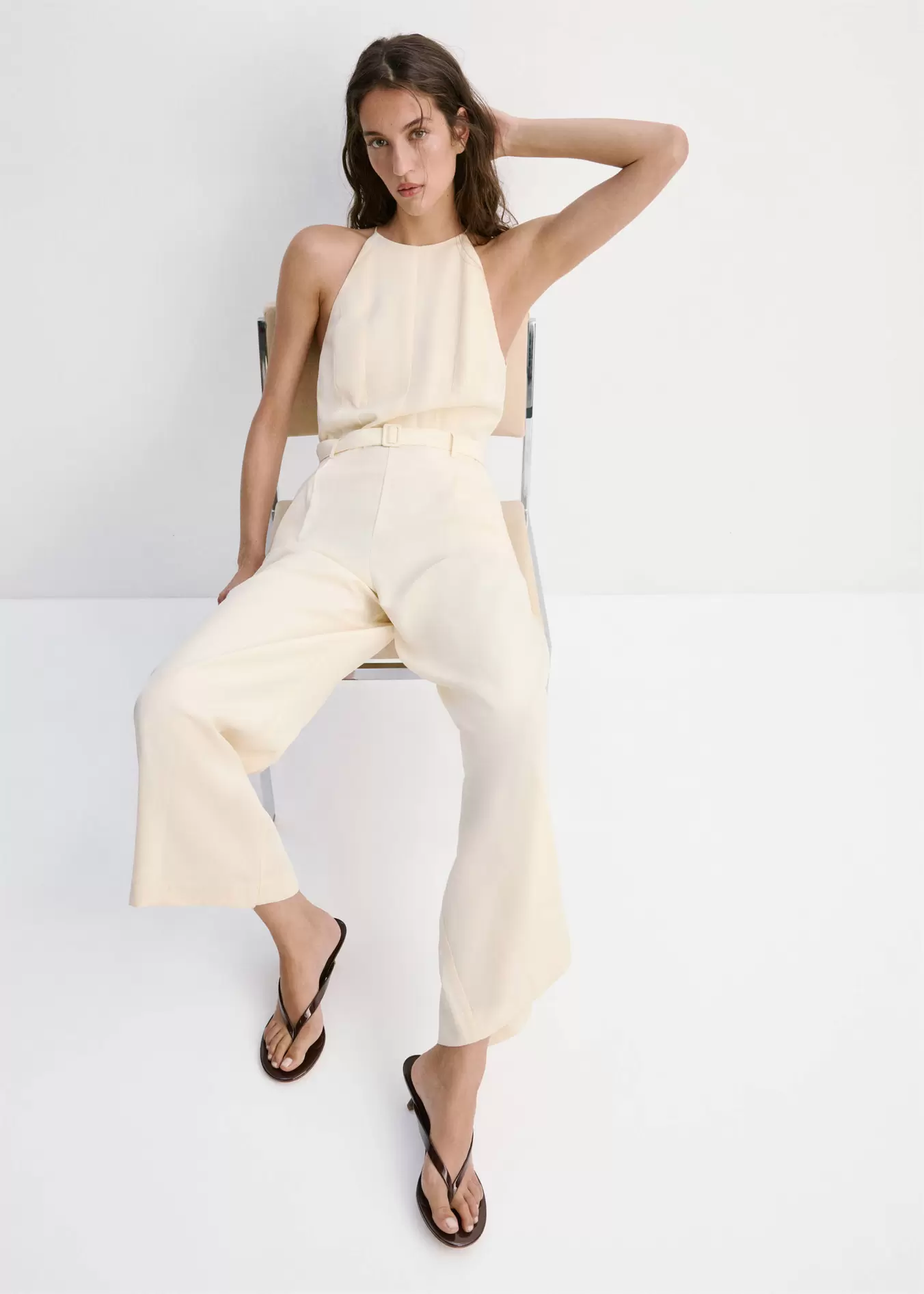 Halter jumpsuit with belt detail