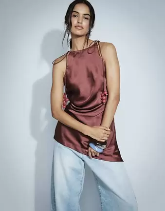 ASOS DESIGN high neck grape beading top in cherry