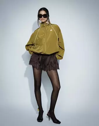 Noughts & Kisses satin lace trim tie waist shorts in chocolate