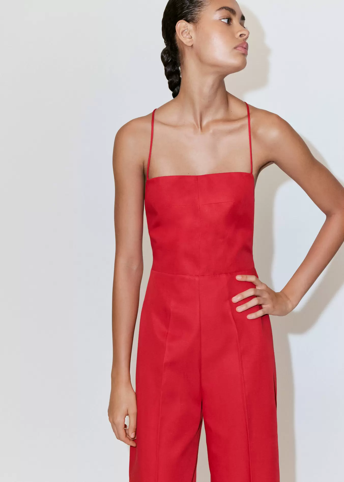Cross-back linen blend playsuit