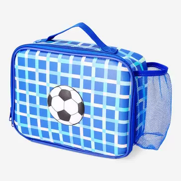 Blue lunchbox bag with football motif - 19x25 cm
