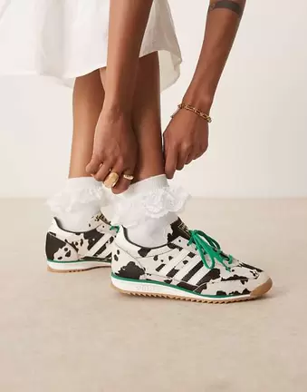 Adidas Originals SL 72 OG trainers in dalmatian print and green