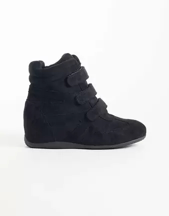 Public Desire Carmina wedge trainers in black suedette