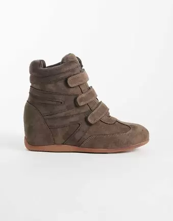 Public Desire Carmina wedge trainers in taupe suedette